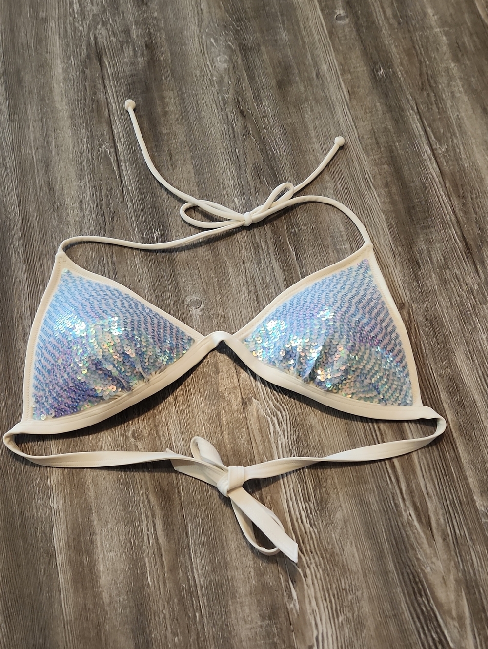 PINK Victoria's Secret Iridescent Sequin Bikini Top - White Trim